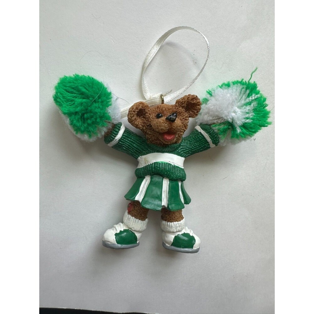 Cheerleader Bear Green White Christmas Holiday Ornament
